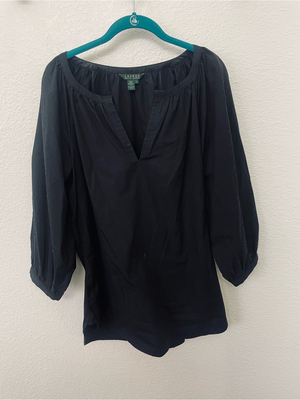 Lauren Ralph Lauren Black Peasant Tunic Blouse